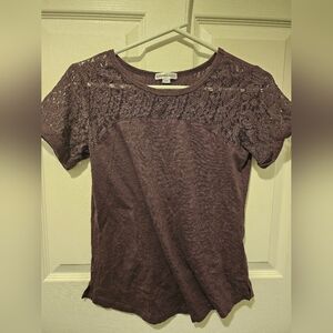 Warehouse Plum Lace Short Sleeve Top